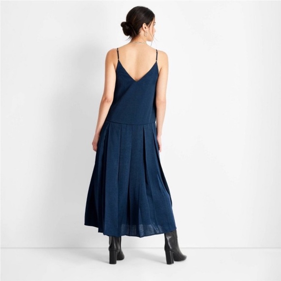 Plus Size 3X Casual navy Blue Spaghetti Strap drop waist Midi Dress - Picture 6 of 11